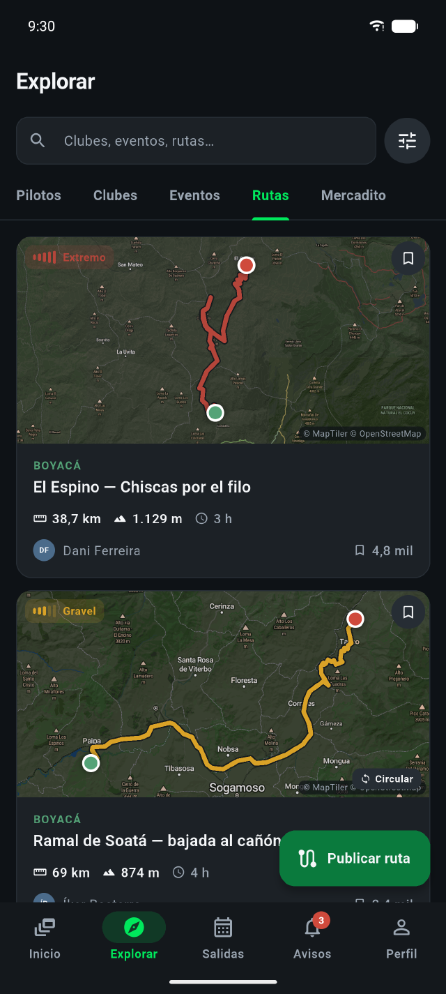 Lista de rutas con sus mapas