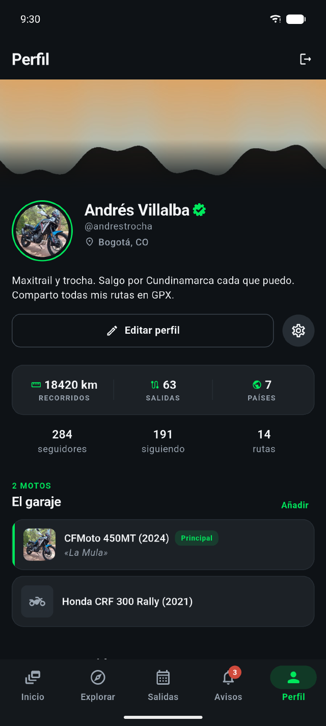 Perfil de un piloto con su garaje